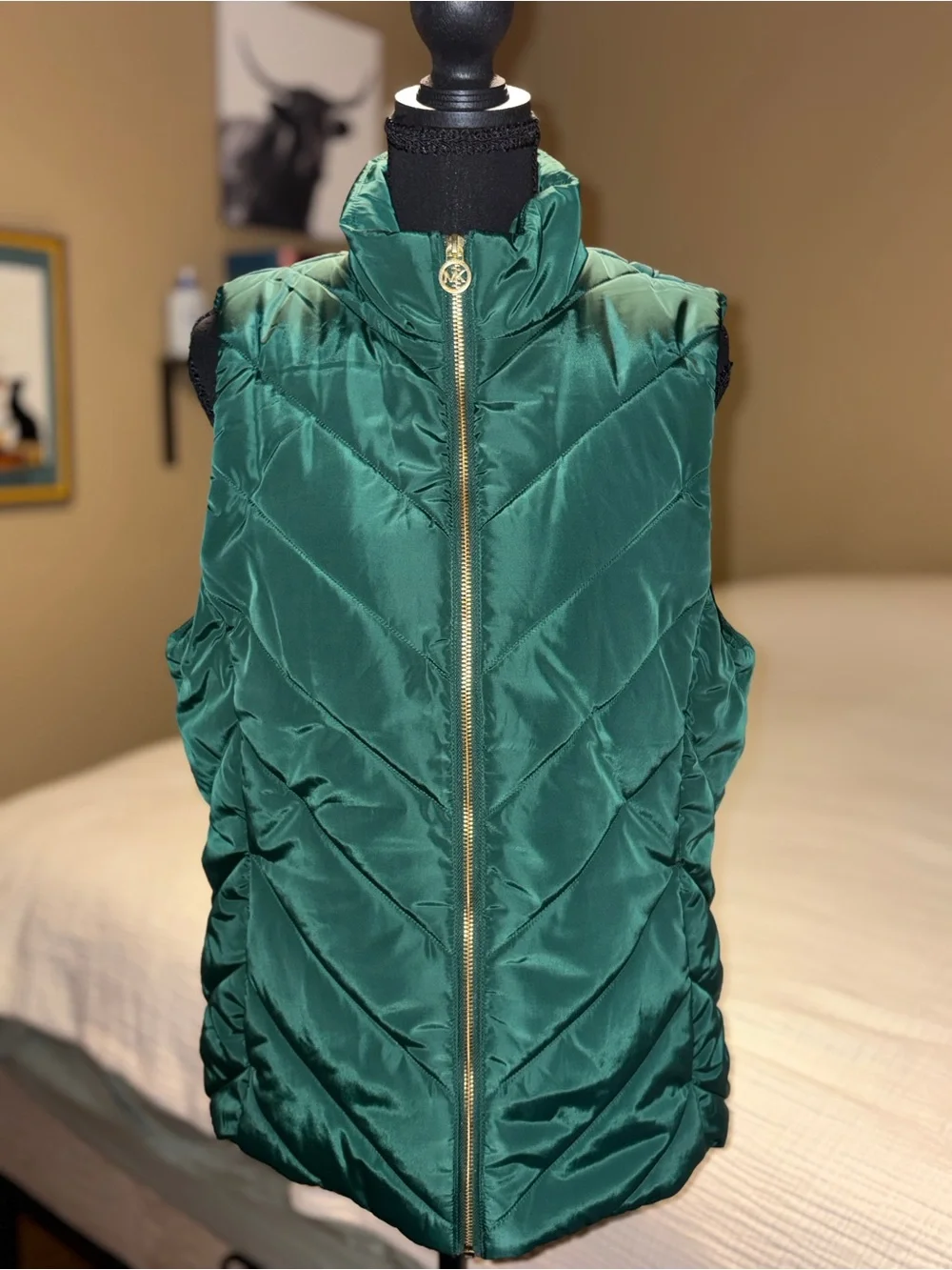Michael Kors Emerald Green Quilted Sleeveless Puffer Vest